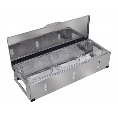 Condimentadora Pizzarola Inox 3 Cubas Acrílico Tampa Reta  - Aisa